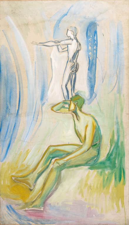 Nackte Männer recken sich der Sonne entgegen – Edvard Munch Männer, die sich der Sonne zuwenden Kunstkopie