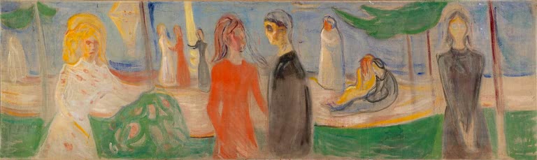 Figuren in hellen Kleidern am Strand im Mondlicht – Edvard Munch Mondlicht am Strand Kunstkopie