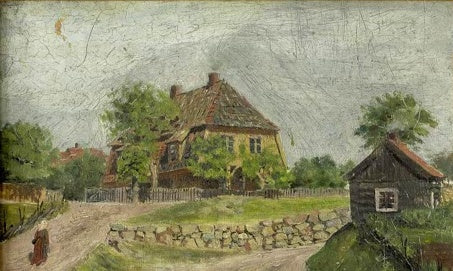 Landhaus mit Steinmauer, Feldweg und kleinem Holzschuppen – Edvard Munch Øvre Foss Kunstkopie