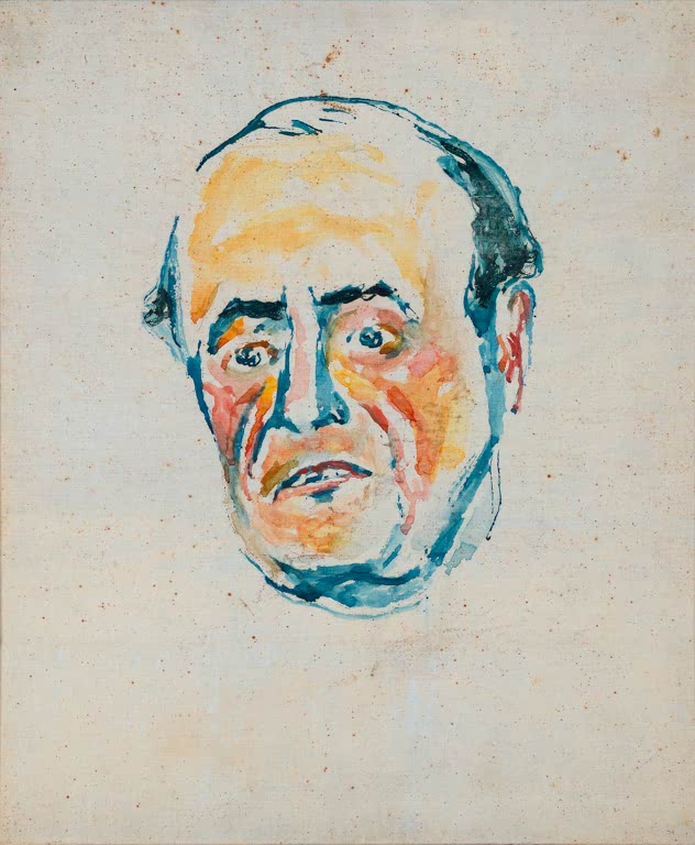 Männerkopf mit blauen Konturen und orange getönten Wangen – Edvard Munch Porträt eines Mannes Kunstkopie