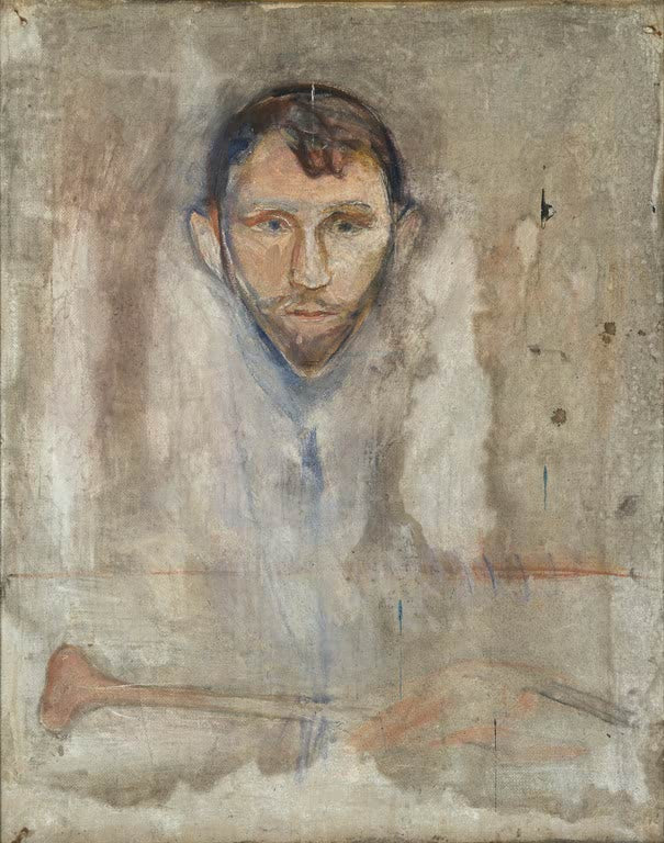 Porträt eines bärtigen Mannes mit hellem Blick in verwischten Grautönen – Edvard Munch Stanislaw Przybyszewski Kunstkopie