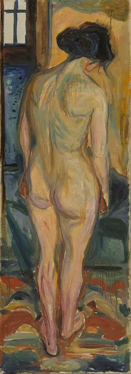 Frau von hinten als Akt vor einem Fenster im Atelier – Edvard Munch Stehender Akt Kunstkopie