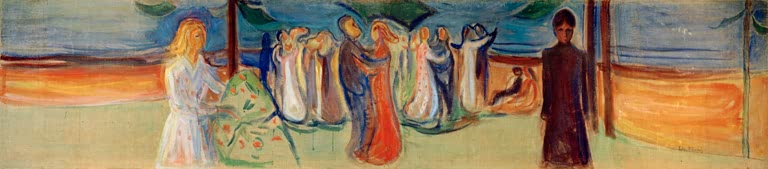 Tanzende Paare am Strand, rechts eine dunkle Frauengestalt – Edvard Munch Tanz am Strand Kunstkopie