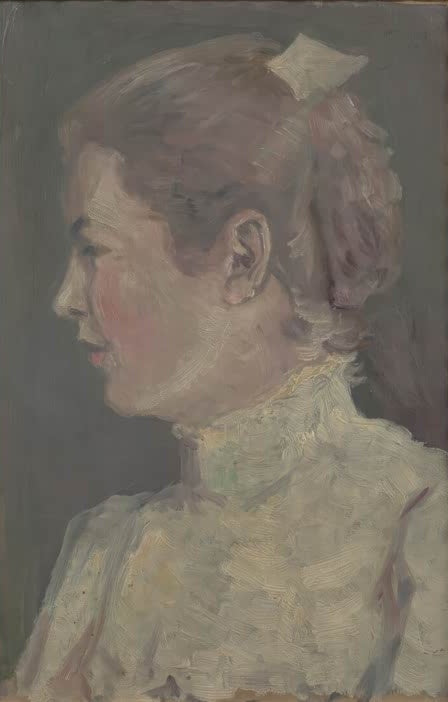Profilbildnis einer jungen Frau mit Haarschleife und heller Bluse – Egon Schiele Porträt Editha Rüker Kunstkopie