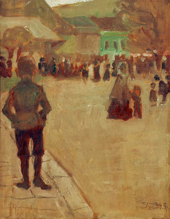 Platz mit Menschenmenge, vorn ein Junge von hinten – Egon Schiele Vor dem Leopolditag in Klosterneuburg Kunstkopie