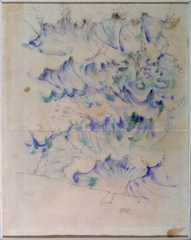 Blauviolette und grüne Wellenkämme in bewegtem Wasser – Egon Schiele Wellen - Bewegtes Wasser Kunstkopie