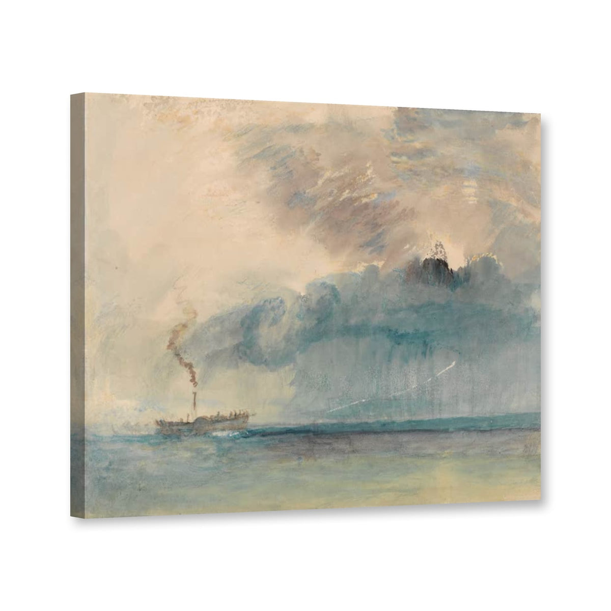 Ein Raddampfer im Sturm von William Turner als Leinwand – Perspektivansicht