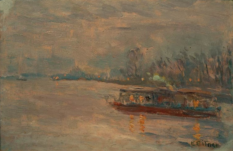 Dampfer mit Lichtern auf der Alster im Dunst der Dämmerung – Ernst Eitner Alsterdampfer auf der Außenalster Kunstkopie