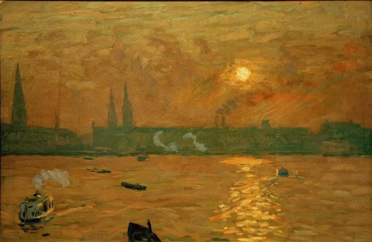 Sonne im Dunst über der Binnenalster, Türme und Boote – Ernst Eitner Blick von der Lombardsbrücke Kunstkopie