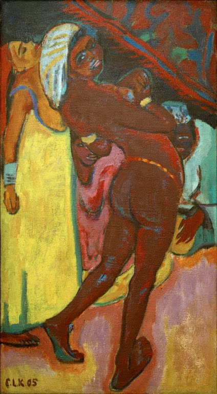 Dunkelhäutige Tänzerin mit weißem Kopftuch in gelbem Rock – Ernst Ludwig Kirchner Die Negertänzerin Kunstkopie