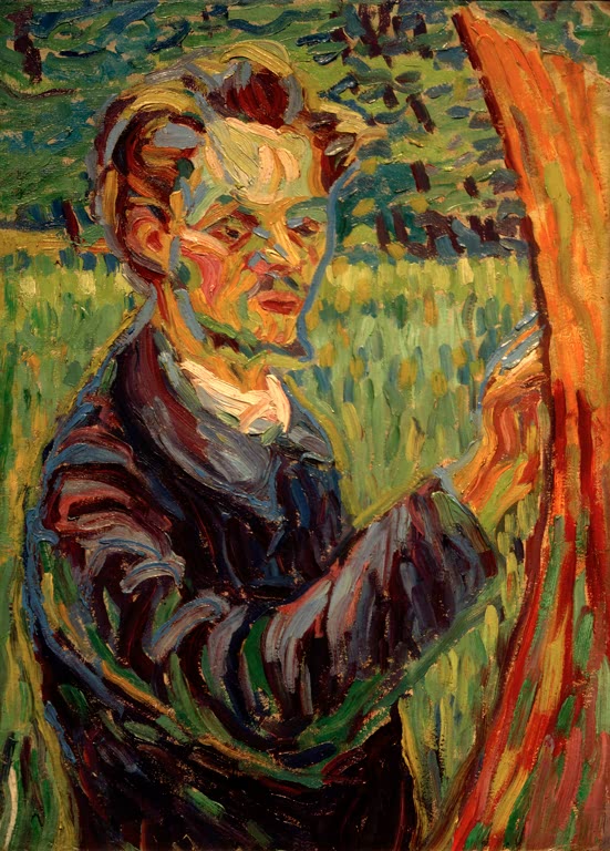 Porträt eines Malers mit rotbraunem Haar vor Staffelei und grüner Wiese – Ernst Ludwig Kirchner Erich Heckel Kunstkopie