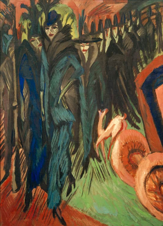 Dichtes Gedränge dunkel gekleideter Menschen auf einer Straße – Ernst Ludwig Kirchner Friedrichstraße, Berlin Kunstkopie