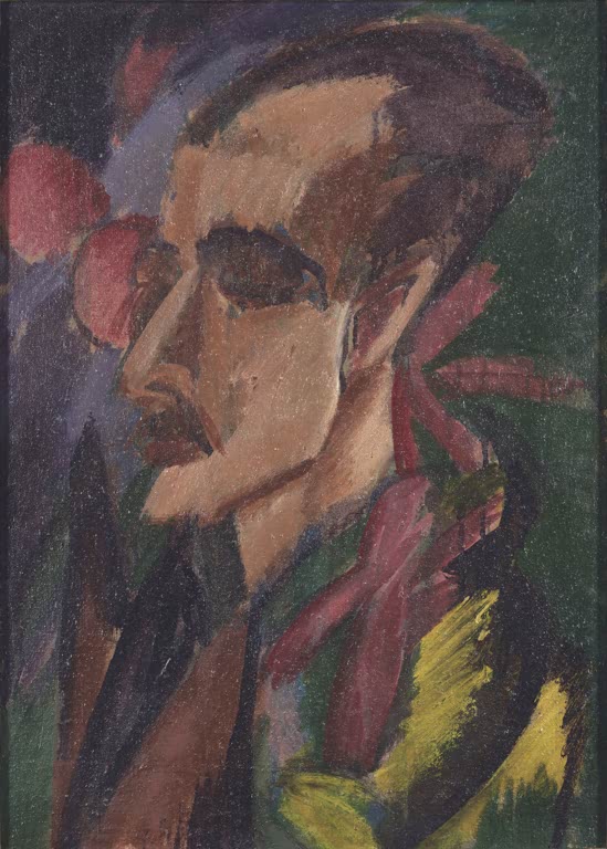 Männerporträt im Profil mit Schnurrbart in dunklen Tönen – Ernst Ludwig Kirchner Porträt Gewecke Kunstkopie