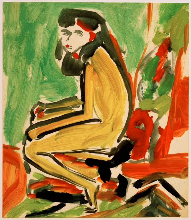 Sitzendes Mädchen mit weißem Gesicht vor Grün – Ernst Ludwig Kirchner Sitzende Fränzi mit weißem Gesicht Kunstkopie