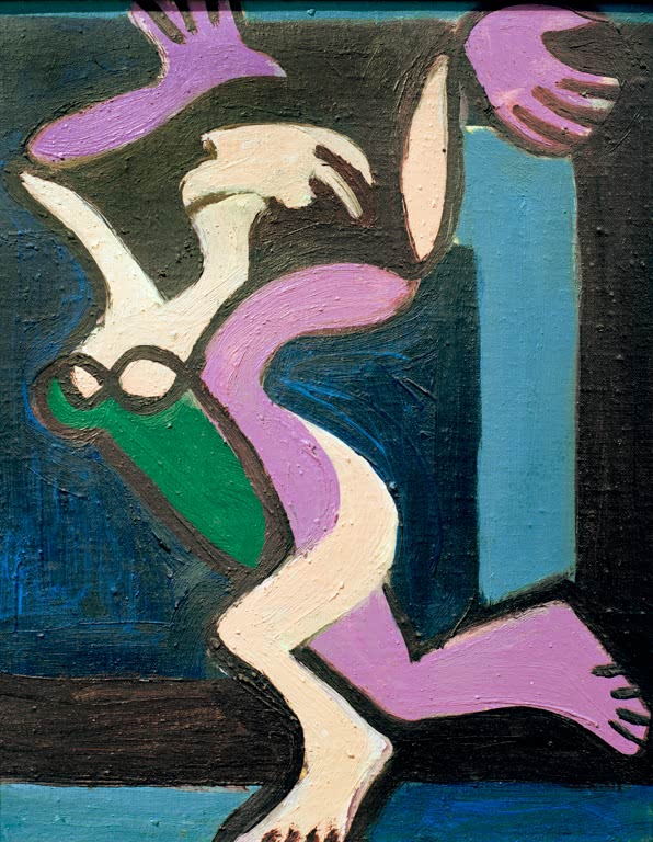 Vereinfachter tanzender Frauenakt in Weiß und Violett – Ernst Ludwig Kirchner Tanzender Frauenakt Gret Palucca Kunstkopie