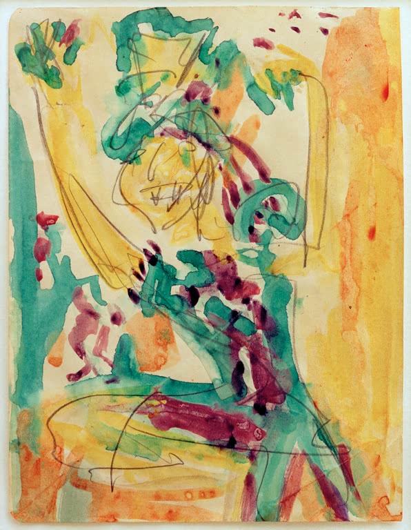 Tänzerin mit erhobenen Armen in grünen, roten und gelben Tönen – Ernst Ludwig Kirchner Varietésängerin Kunstkopie