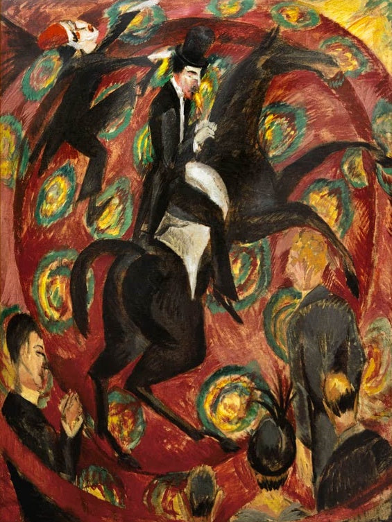 Reiter mit Zylinder auf schwarzem Pferd in einer Manege – Ernst Ludwig Kirchner Zirkusreiter Kunstkopie