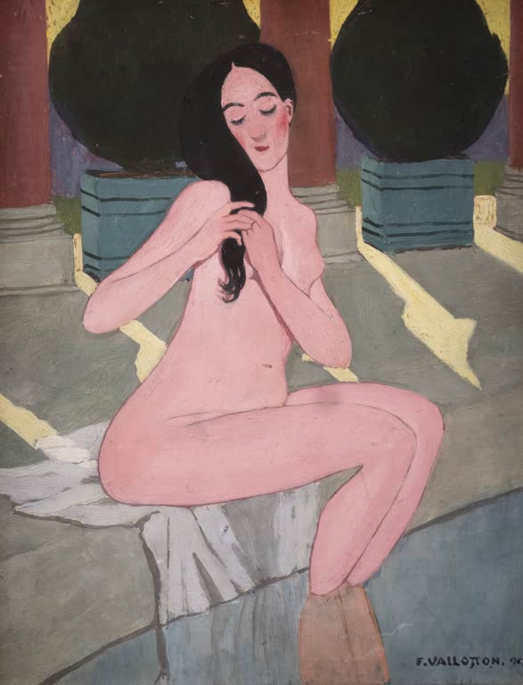 Félix Vallotton Badende am Brunnenrand, sich das Haar kämmend Kunstkopie, junge Frau kämmt ihr Haar