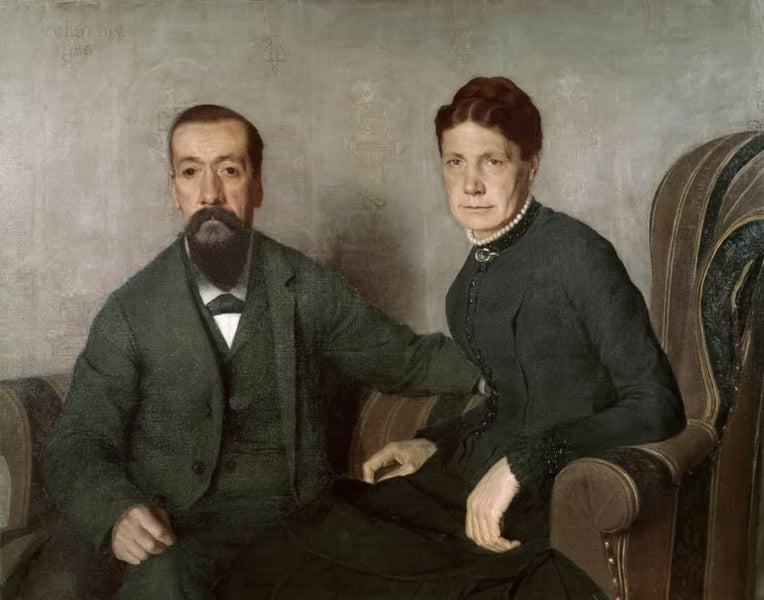 Félix Vallotton Bildnis der Eltern des Künstlers Kunstkopie, Ehepaar in dunkler Kleidung auf einem Sofa