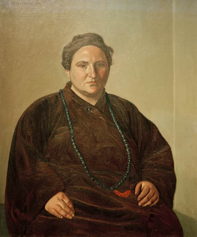Félix Vallotton Gertrude Stein Kunstkopie, Porträt der Schriftstellerin im braunen Samtgewand mit grüner Kette