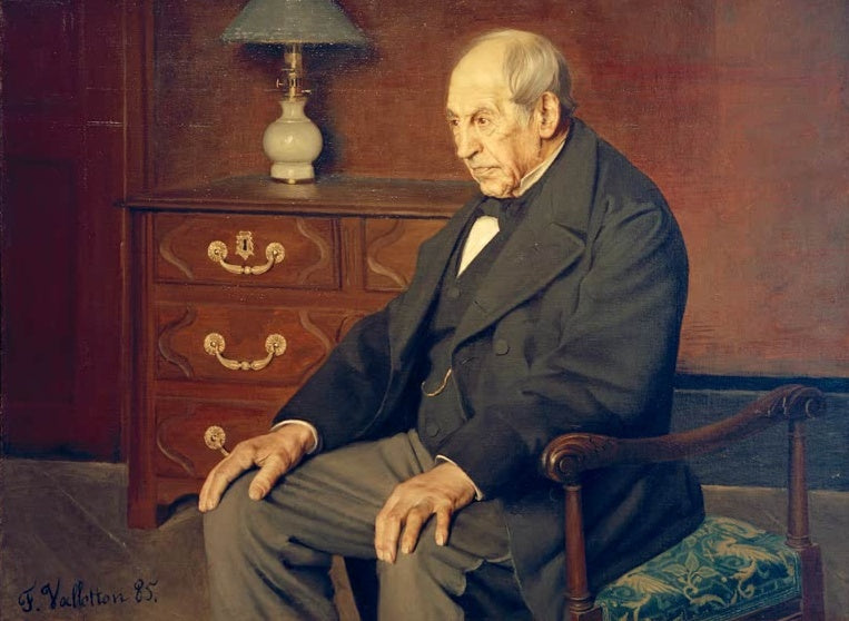 Félix Vallotton Monsieur Ursenbach Kunstkopie, älterer Herr im dunklen Anzug im Lehnstuhl neben Kommode und Lampe