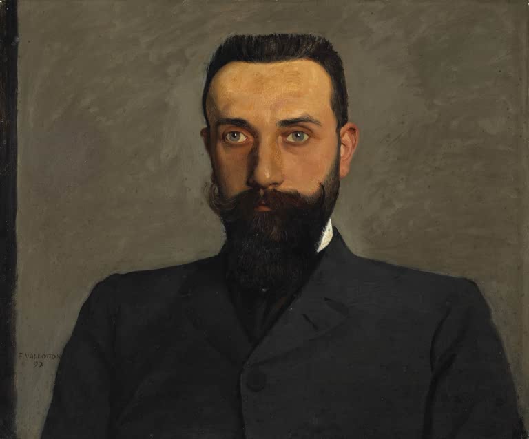 Félix Vallotton Bildnis Stéphane Natanson Kunstkopie, Brustbild eines bärtigen Mannes im dunklen Anzug vor grauem Grund