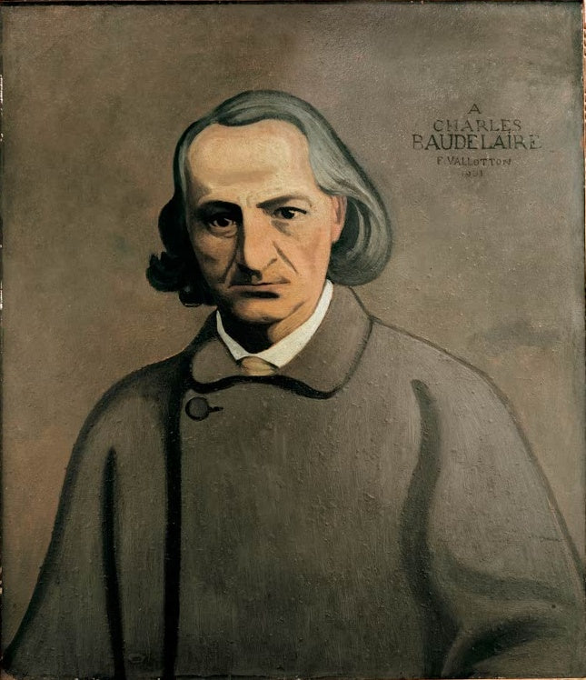 Félix Vallotton Dekoratives Porträt von Baudelaire Kunstkopie, Dichter mit langem grauem Haar im braunen Mantel, Widmung
