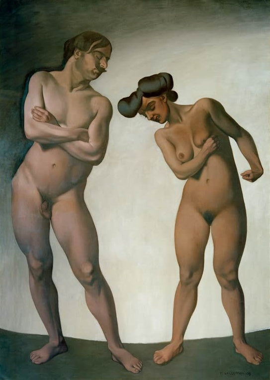 Félix Vallotton Der Hass Kunstkopie, nacktes Paar mit verschränkten Armen abgewandt voneinander vor hellem Grund