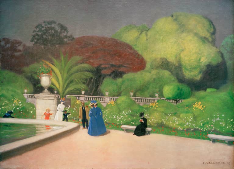 Félix Vallotton Der Jardin du Luxembourg mit Spaziergängern am Bassin Kunstkopie, Parkszene mit Balustrade und Bänken