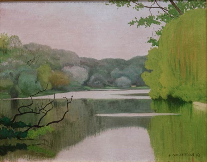Félix Vallotton Der See Saint-James, morgens Kunstkopie, spiegelnder See mit grünen Ufern und Trauerweide im Morgenlicht