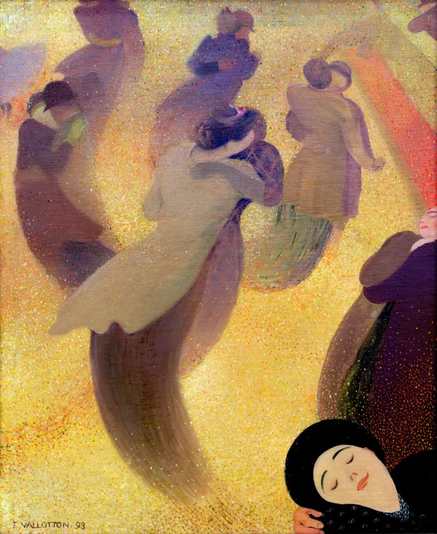 Félix Vallotton Der Walzer Kunstkopie, tanzende Paare in Violett und Gelb, unten rechts eine schlafende Frau in Schwarz