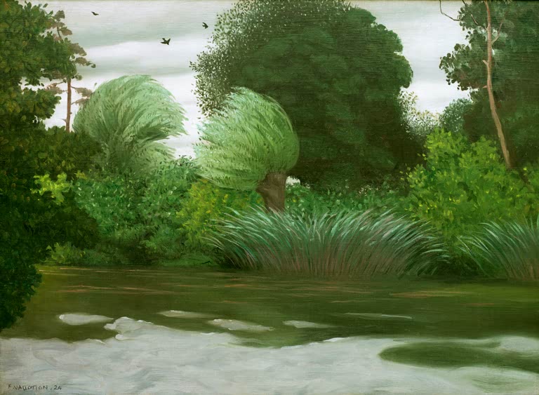 Félix Vallotton Die Eure bei Pacy-sur-Eure Kunstkopie, vom Wind gebogene Weiden und Schilf am Flussufer unter grauem Himmel