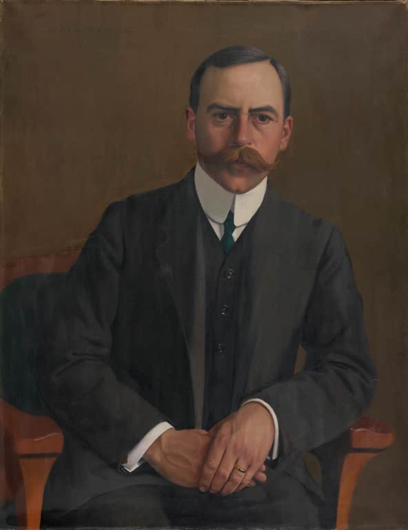 Félix Vallotton Doktor Arthur Hahnloser Kunstkopie, Bildnis eines Mannes mit Schnurrbart im dunklen Anzug auf braunem Grund