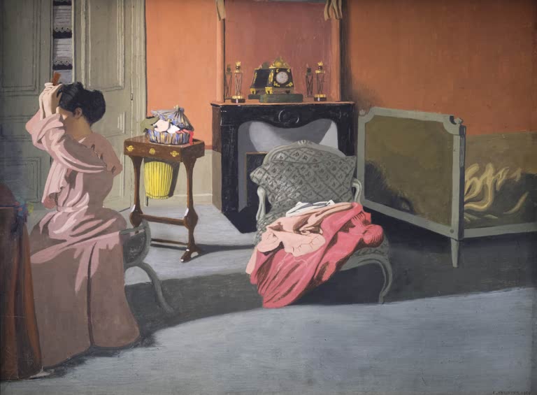 Félix Vallotton Frau beim Frisieren im rosa Morgenrock Kunstkopie, Frau im rosa Morgenrock