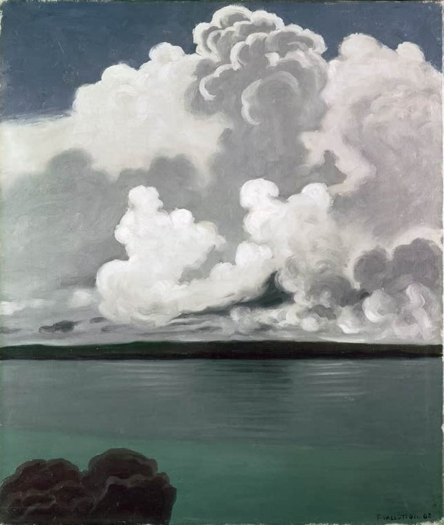 Félix Vallotton Gewitterwolken über dem See Kunstkopie, mächtige weiße und graue Wolken über türkisgrünem Wasser