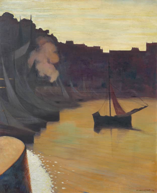 Félix Vallotton Hafenecke am Abend, Segelboot im goldenen Licht Kunstkopie, Segelboot im goldenen Licht