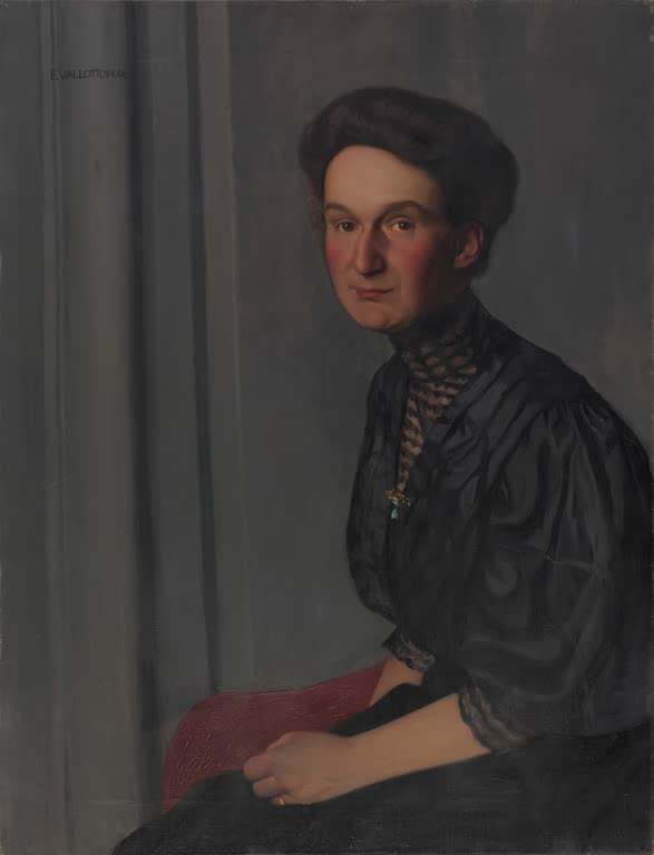 Félix Vallotton Hedy Hahnloser Kunstkopie, Bildnis einer Frau in schwarzem Spitzenkleid vor grauem Vorhang