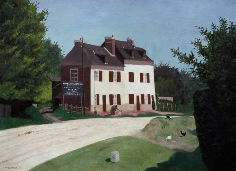 Félix Vallotton Hôtel d’Angleterre in Honfleur Kunstkopie, weißes Haus mit braunen Läden an einer Landstraße mit Hühnern