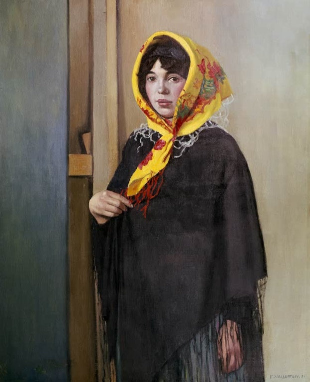 Félix Vallotton Junge Frau mit gelbem Tuch Kunstkopie, Porträt mit gelbem Kopftuch und dunklem Fransenschal