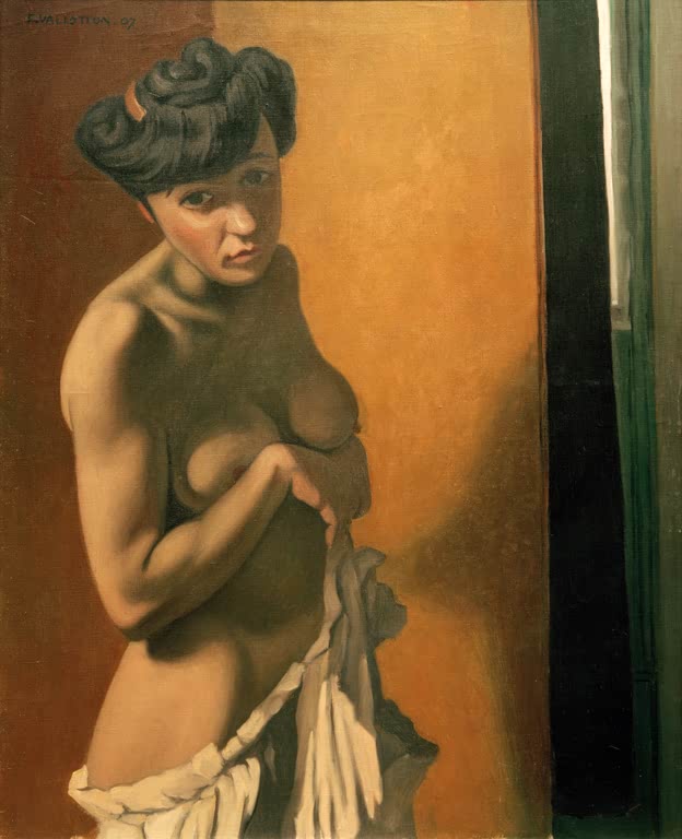 Félix Vallotton Nackter brauner Torso Kunstkopie, Halbakt einer Frau mit hochgestecktem Haar vor orangebraunem Grund