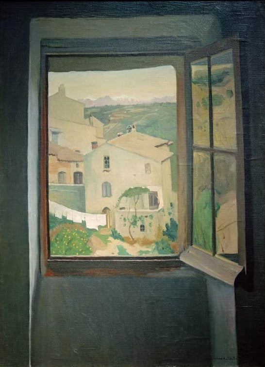 Félix Vallotton Offenes Fenster mit Blick auf ein Dorf in der Provence Kunstkopie, Blick aus offenem Fenster