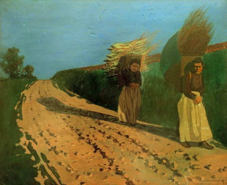 Félix Vallotton Reisigträgerinnen auf der Landstraße Kunstkopie, zwei Frauen mit Reisigbündeln auf sonniger Straße