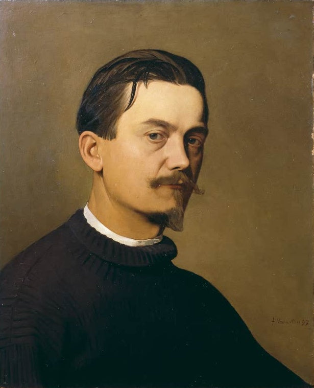 Félix Vallotton Selbstbildnis Kunstkopie, Brustbild des Malers mit Schnurrbart und Spitzbart im dunklen Rollkragenpullover