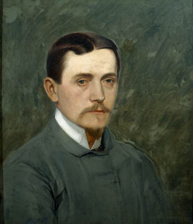 Félix Vallotton Selbstbildnis Kunstkopie, Brustbild des bärtigen Malers im grünen Gehrock mit Stehkragen vor grünem Grund