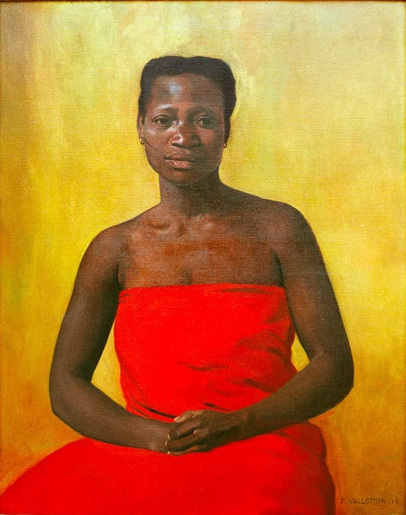Félix Vallotton Sitzende Frau in rotem Tuch Kunstkopie, Frau mit gefalteten Händen vor leuchtend gelbem Hintergrund