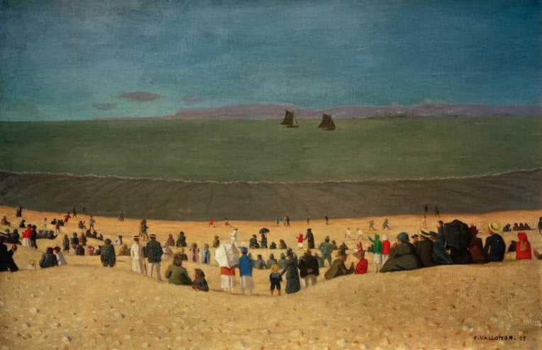 Félix Vallotton Strand bei Honfleur mit Menschenmenge Kunstkopie, Badegäste auf Sand vor grünem Meer und Segelbooten