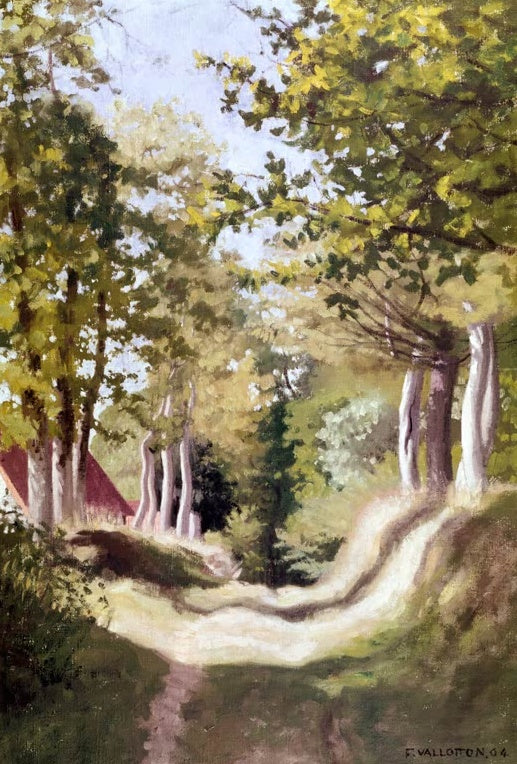 Félix Vallotton Unterholz Kunstkopie, geschwungener Waldweg unter sonnendurchfluteten Laubbäumen