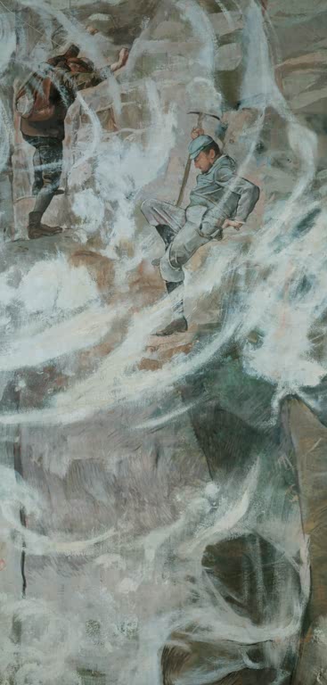 Ferdinand Hodler Absturz I Kunstkopie, Bergsteiger mit Eispickel stürzt in Schneewirbeln an steiler Felswand