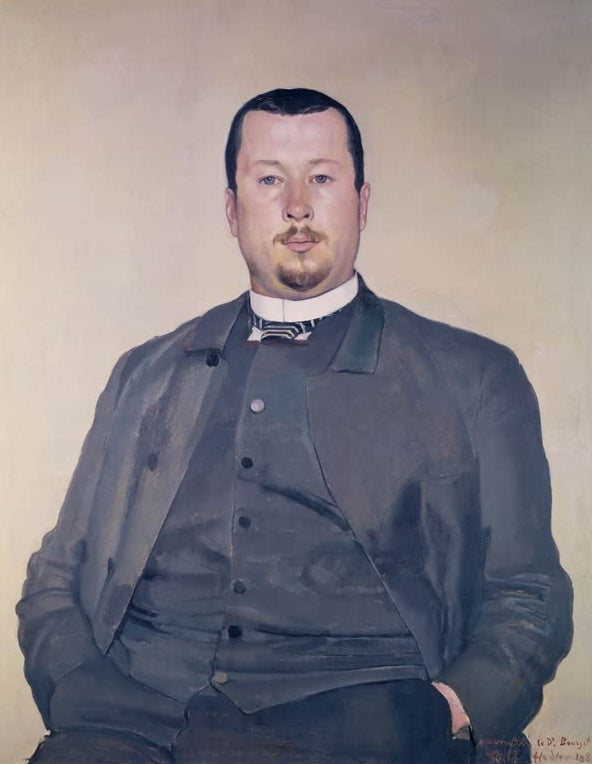Ferdinand Hodler Bildnis des Doktors Bourget Kunstkopie, Halbfigur eines Mannes in grauer Jacke, Hände in den Taschen