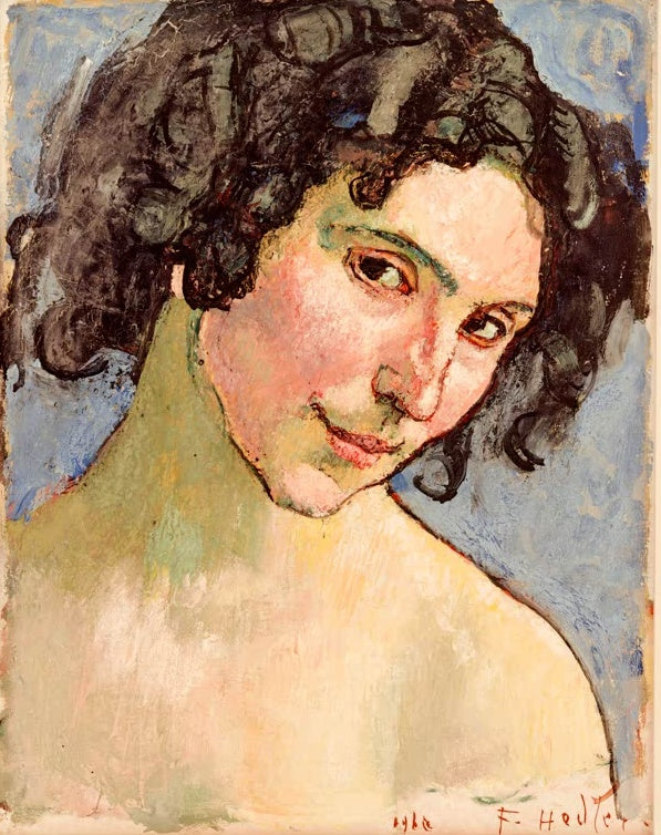 Ferdinand Hodler Bildnis des Modells Giulia Leonardi Kunstkopie, junge Frau mit dunklen Locken vor hellblauem Grund